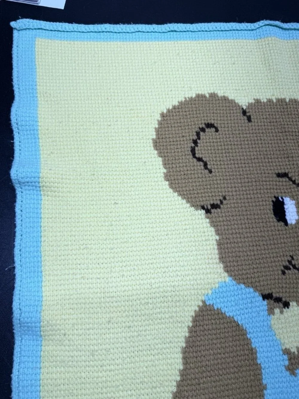 Handmade Crochet Baby Bear Lollypop Afghan Blanket Blue Yellow 34